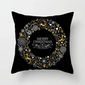 Détail de la taie d'oreiller noire de Noël avec couronne de renne dorée et texte festif - Noir Or Cadre Rond Bénédiction Renne