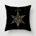 Détail de la housse de coussin de Noël noire avec renne doré et motif de flocon de neige - Noir Or Octagramme Minimaliste Renne