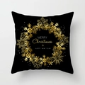 Weihnachts-Kissenbezug in Schwarz mit goldenem Schneeflocken Kranz und Festtagsgruß - Schwarz Gold Schneeflocke Kranz