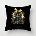 Détail de la taie d'oreiller Noël avec motif élan noir et or et nœud en ruban doré - Noir Or Noeud Renne Couronne