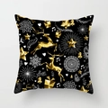 Housse de coussin noire et dorée élégante avec motifs géométriques d'élan et de flocons - Noir Or Renne Géométrique Cloche