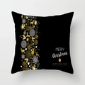Détail de la housse de coussin de Noël noir et or avec motifs rennes et texte festif - Noir Or Motif de Noël en Colonne