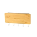 Wall-mounted bamboo key organizer with five hooks and a storage slot for hallway - Bamboo White