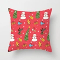 Red Christmas pillow case with festive snowman, gingerbread man and holiday illustrations - Red Full Hand-painted Elements (DRD370-11)