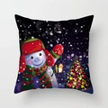 Christmas pillowcase featuring a snowman with a lantern and a festive Christmas tree - Dark Blue Night Snowman & Lantern (DRD370-30)