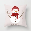 Holiday throw pillow case featuring a cute cartoon snowman and Hello Winter text - White Red Hat Snowman Hello Winter (DRD370-31)