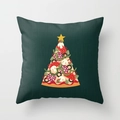 Dark green Christmas pillowcase featuring a creative pizza slice Christmas tree design - Creative Pizza Christmas Tree