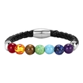 Fashionable braided leather rainbow bead bracelet with silver magnetic clasp for men and women - Black Leather Magnetic Clasp Style (BR18Y0338-1)