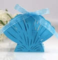 Laser cut shell wedding candy box in turquoise blue finish with organza ribbon bow - Sky Blue