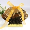 Elegant gold shell-shaped wedding favor box with laser-cut hollow details and ribbon - Reflective Gold