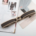 Detailed texture of striped elastic canvas belt with gold double-ring metal buckle - Metal Round Buckle (Apricot/Brown/Blue)