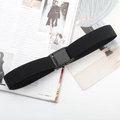 Detailed close-up of a black woven elastic belt with a matte black buckle on magazines - Plastic Buckle (Black)