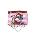 Detail of pink striped unicorn coin purse with rainbow print and silver zipper ring - Pink and White Striped Unicorn (No.2)
