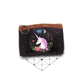 Detail of unicorn coin purse featuring 'unicorns are real' print and metal zipper - Black Unicorn (No.1)