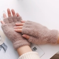 Mitaines en peluche marron clair en imitation vison pour la chaleur hivernale - Taille unique / Kaki