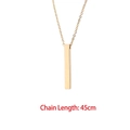 Polished gold rectangular bar pendant necklace with a 45cm fine link cross chain - Regular Polish (No Film) / Gold