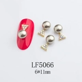 Detail of 6x11mm star-shaped alloy nail art charms with grey pearl and rhinestones - 5066 Coffee Pearl Triangle Style