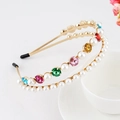 Golden double-layer headband with colorful rhinestones and elegant faux pearls - Double Layer Round Rhinestone-Gold