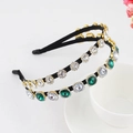 Baroque double-layer headband with vintage green and white rhinestones and crystals - Double Layer-Two Colors