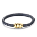 Bracciale intrecciato in pelle blu scuro per uomo con chiusura magnetica dorata - Grigio