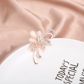 Rose gold flower brooch with pink cat eye stone petals and sparkling rhinestones - Pink Cat's Eye Rose