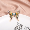 Golden butterfly brooch with colorful enamel wings, sparkling rhinestones and pearl - Colorful Enamel Butterfly