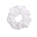 Minimalist white satin silk scrunchie with elastic hair tie for women styling - White