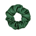 Elastic dark green satin scrunchie with smooth silk-like texture and shiny finish - Dark Green
