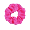 Vibrant hot pink satin scrunchie hair tie with silky texture and elegant fabric folds - Hot Pink