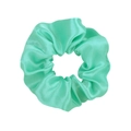 Detailed texture of mint green satin scrunchie showing glossy fabric folds and elastic band - Mint Green