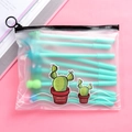 Astuccio satinato con cactus e dieci penne gel verdi per cancelleria scolastica carina - 10 Penne + Astuccio / Serie Verde