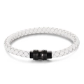 Minimalistisches weißes Mikrofaser-Lederarmband mit schwarzer Edelstahlschließe - Weiß