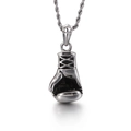 Pendentif gant de boxe argenté avec chaîne torsadée en métal au fini poli brillant - Style Gant de Boxe (KP82804-BDJX)