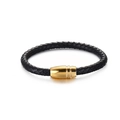Geflochtenes schwarzes Lederarmband für Herren mit poliertem goldenem Magnetverschluss aus Stahl - Schwarz