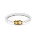 Weißes Lederarmband für Herren mit einem polierten goldenen Magnetverschluss aus Edelstahl - Weiß (KB115187-KFC)