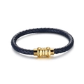 Men's navy blue braided leather bracelet with a polished gold magnetic clasp - Blue (KB115188-KFC)