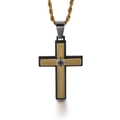 Tweekleurige kruis hanger ketting in zwart en goud met gedraaide schakelketting - Gouden Stijl (KP83008-KFC)