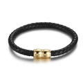 Classic men's black braided leather bracelet with a gold magnetic clasp on white background - Black (KB115237-KFC)