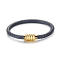 Bracciale intrecciato in pelle microfibra blu navy con chiusura magnetica in oro 18K - Grigio