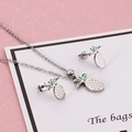 Fresh pineapple jewelry set with silver necklace and crystal earrings for women - Pineapple Style (KS116715-K)