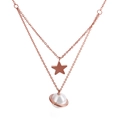 Collar de dos capas en acero de titanio oro rosa con colgantes de estrella y planeta - Oro rosa