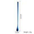 Long handle stainless steel mixing spoon in blue finish measuring 22.3cm total length - 23cm Blue
