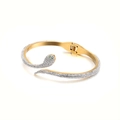 Creative gold snake bracelet in titanium steel with sparkling rhinestones and green eyes - Gold Style (KB119858-KSP)