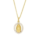 Collier médaille ovale Vierge Marie plaqué or avec contour en cristaux scintillants - Doré