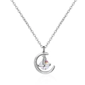Collier en argent avec pendentif croissant de lune et planète aux reflets zircon - Or Blanc