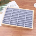 Wooden jewelry display tray with 40-grid grey velvet insert for rings and earrings - 40 Slots / Ice Gray