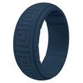 Dark blue silicone ring for men with embossed Greek Key pattern for outdoor sports - Gray Blue