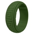 Military green silicone ring for men with Greek Meander relief pattern and inner sweat grooves - Army Green