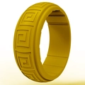 Bright yellow silicone sports ring for men featuring meander patterns and inner grooves - US 7 / Gold