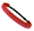 Pink glitter elastic headband for kids with adjustable black strap on white background - Red